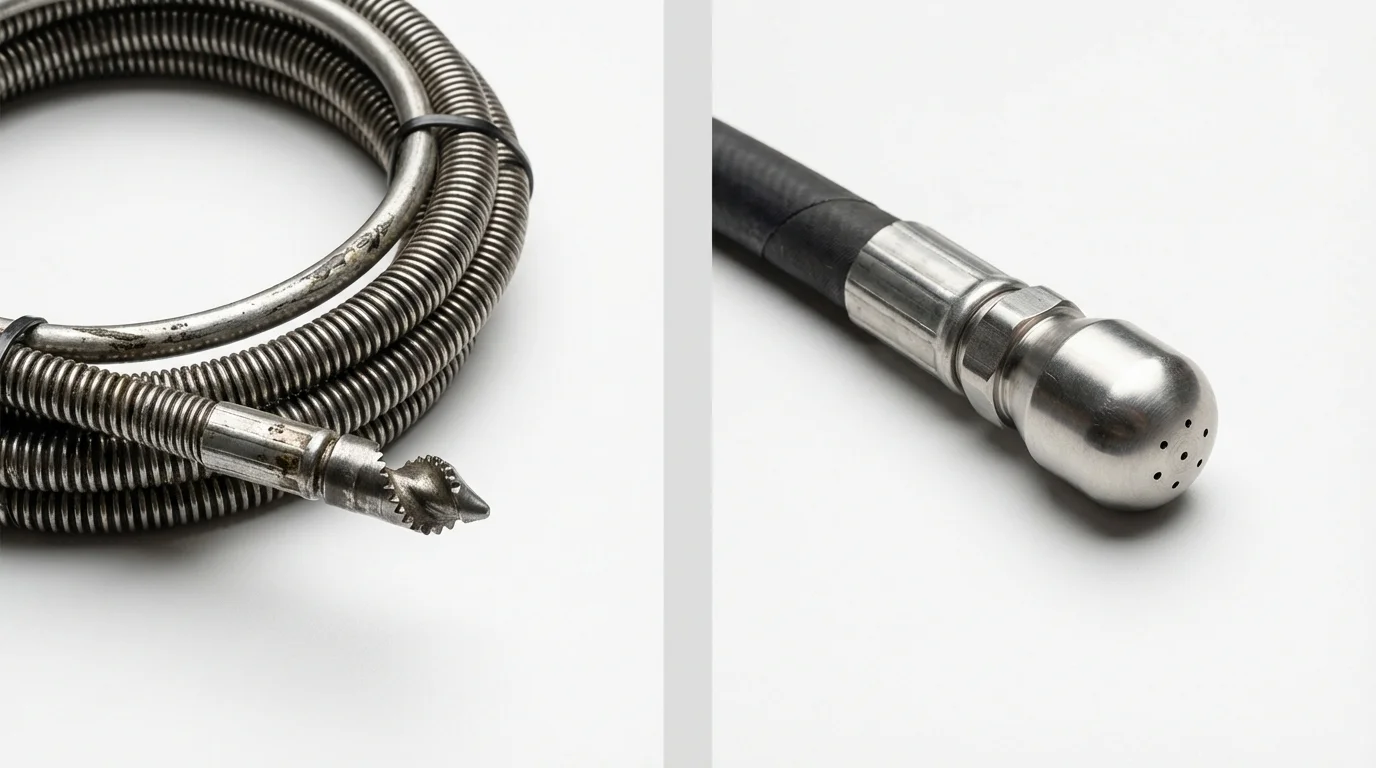 Drain snake cable and hydro jetting nozzle used for drain cleaning in Sun Valley, NV